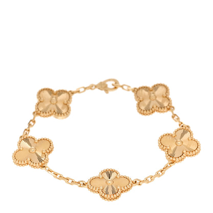 Van Cleef & Arpels 18K Yellow Gold 5 Motifs Guilloche Vintage Alhambra Bracelet 1 of 5
