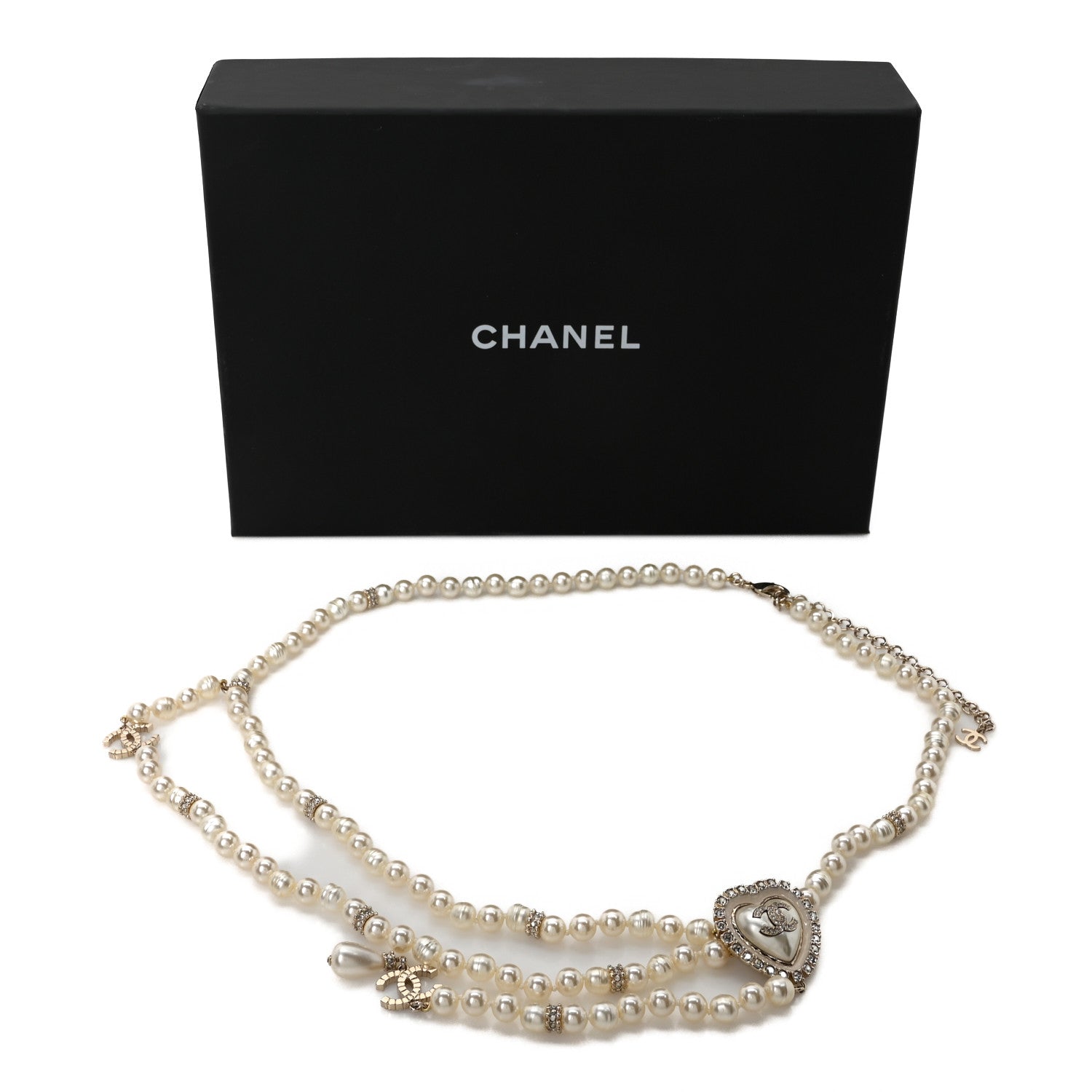 Chanel Pearl Crystal Resin CC Heart Belt Gold Pearly White 6 of 6