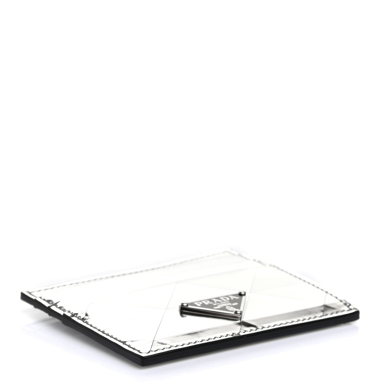 Prada Spazzolato Triangle Patterned Card Holder Argento 4 of 7