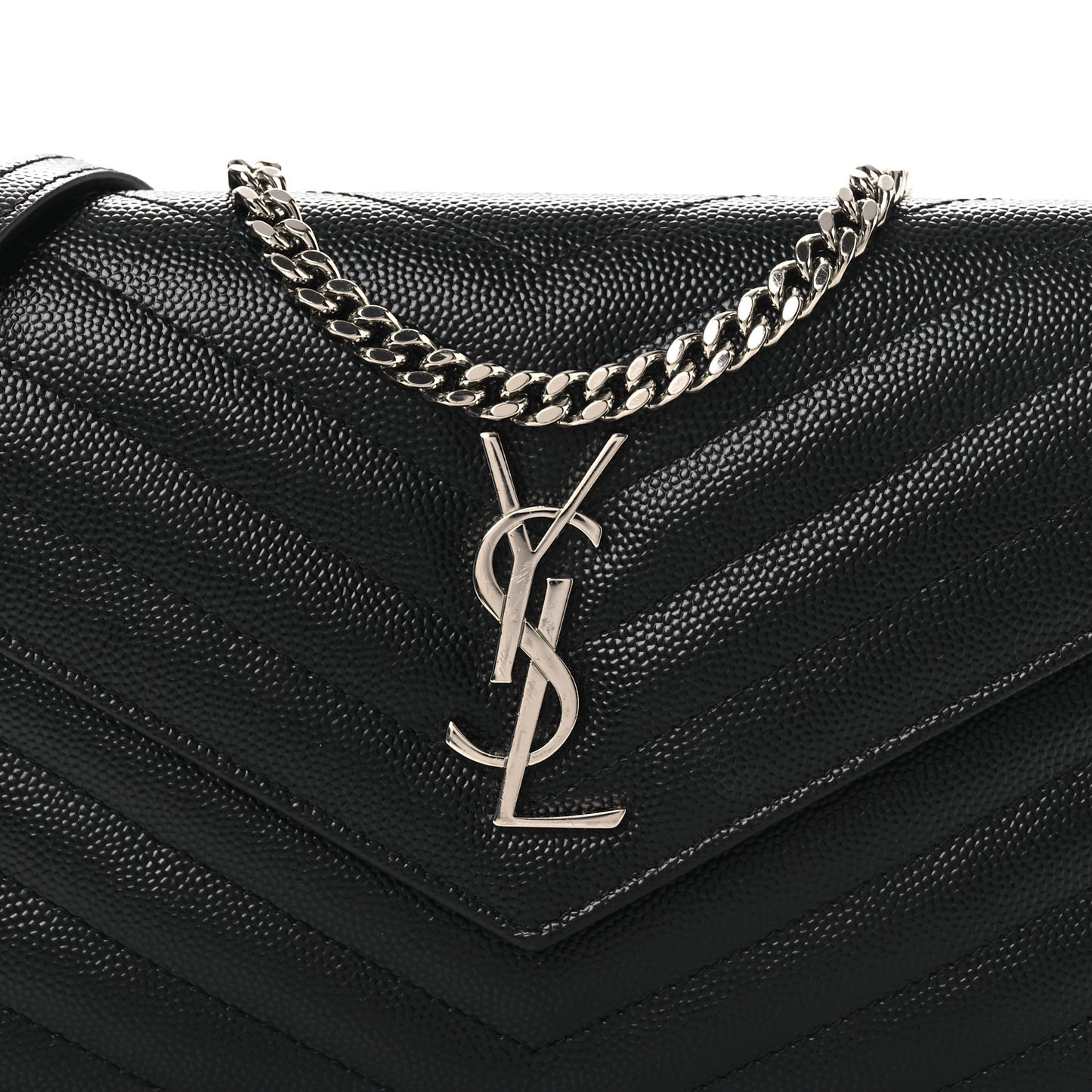 Grain De Poudre Matelasse Chevron Monogram Chain Wallet Black