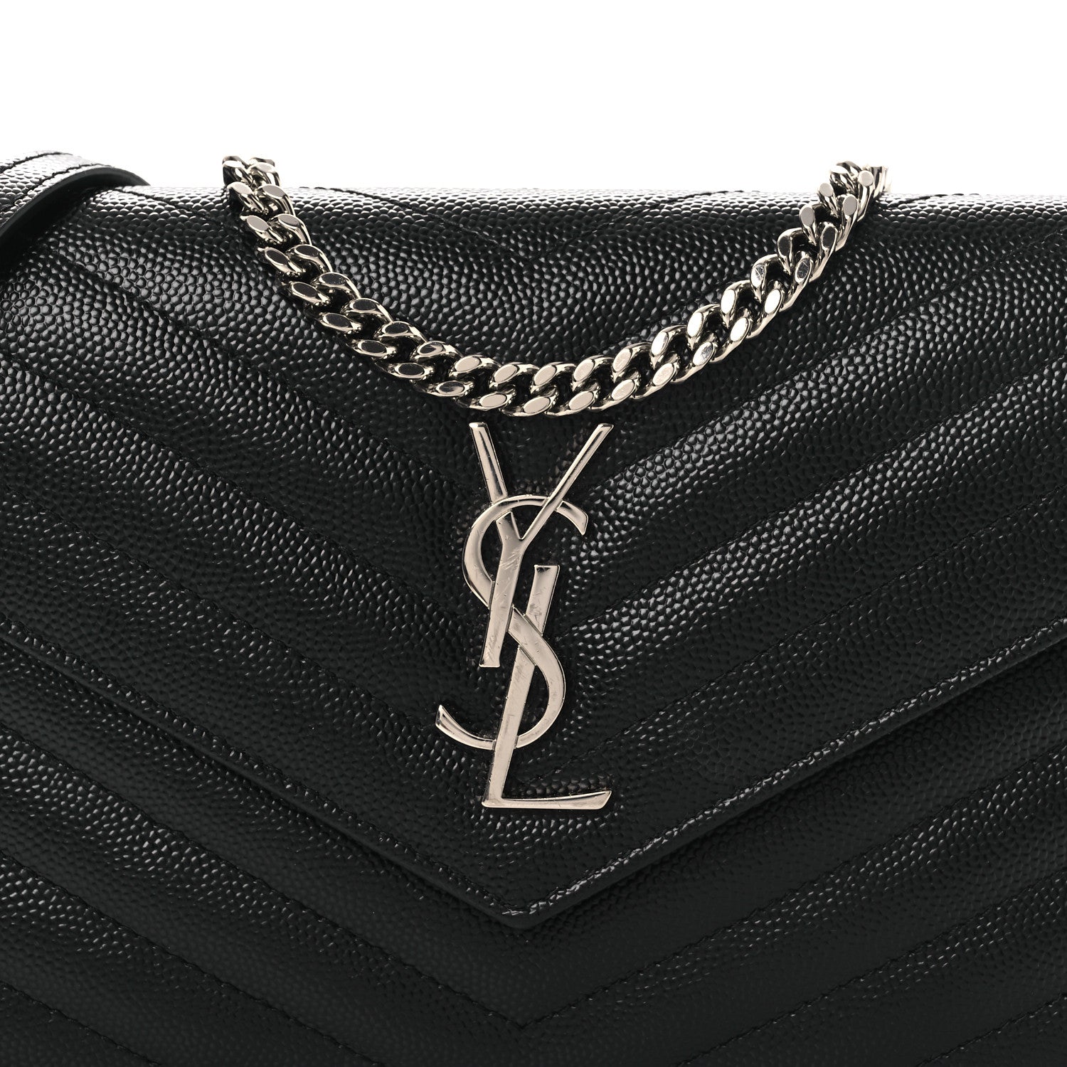 Saint Laurent Grain De Poudre Matelasse Chevron Monogram Chain Wallet Black 8 of 11