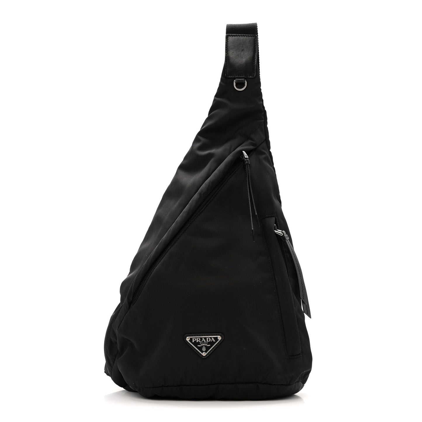 Re-Nylon Vitello Metal Triangle Logo Sling Backpack Black