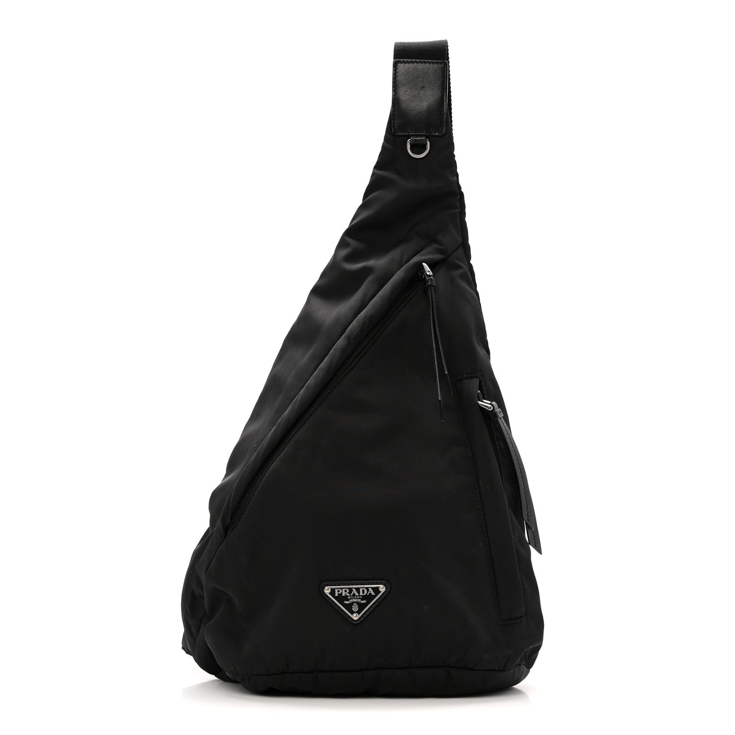 Prada Re-Nylon Vitello Metal Triangle Logo Sling Backpack Black 1 of 12