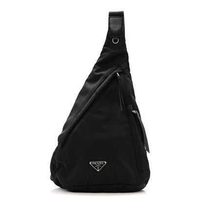 Prada Re-Nylon Vitello Metal Triangle Logo Sling Backpack Black 1 of 12