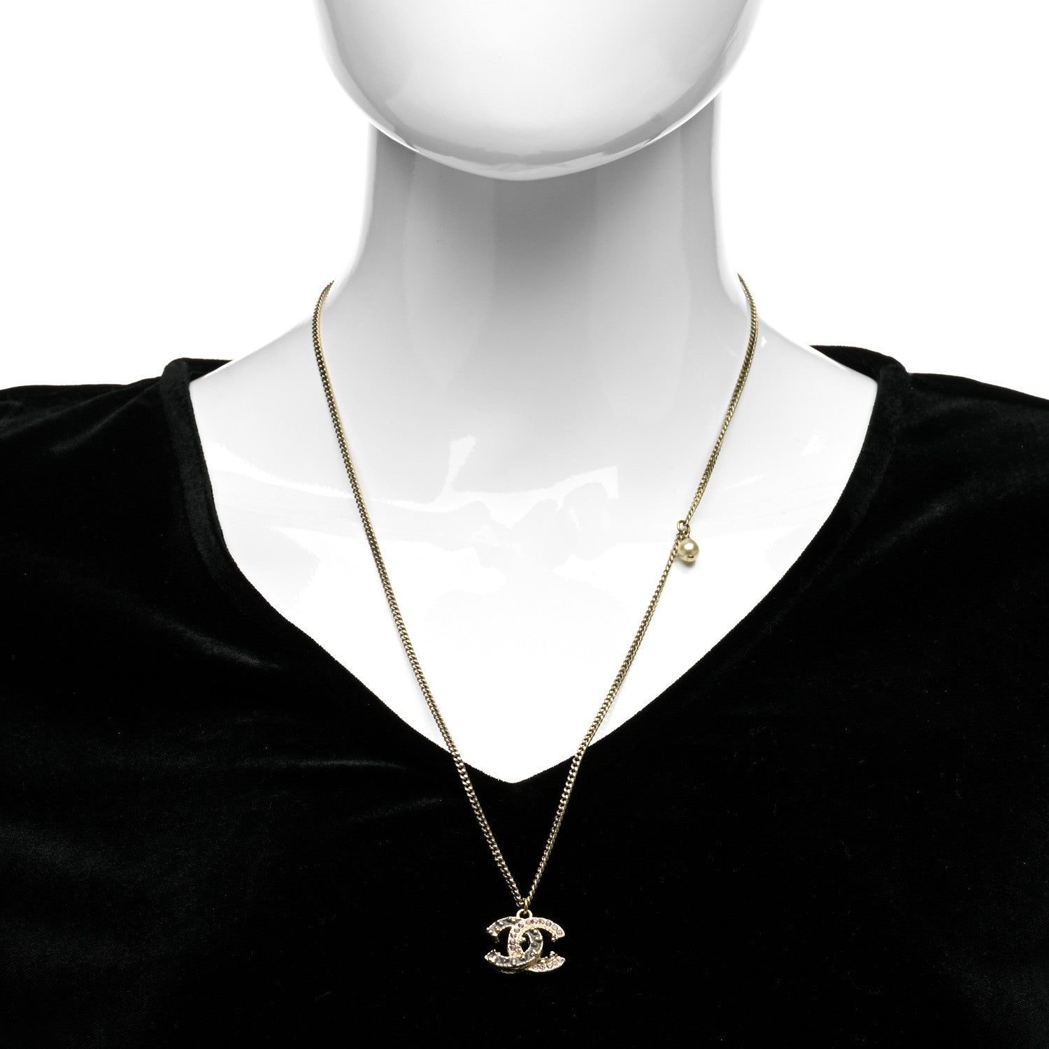 Chanel Crystal CC Pendant Necklace Bronze Dore Violet White Nacre 2 of 5
