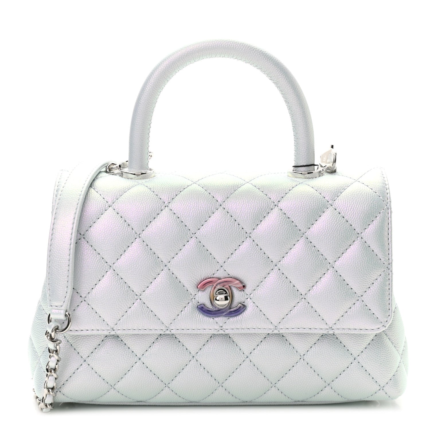 Chanel Iridescent Caviar Quilted Mini Coco Handle Flap Light Blue 1 of 11