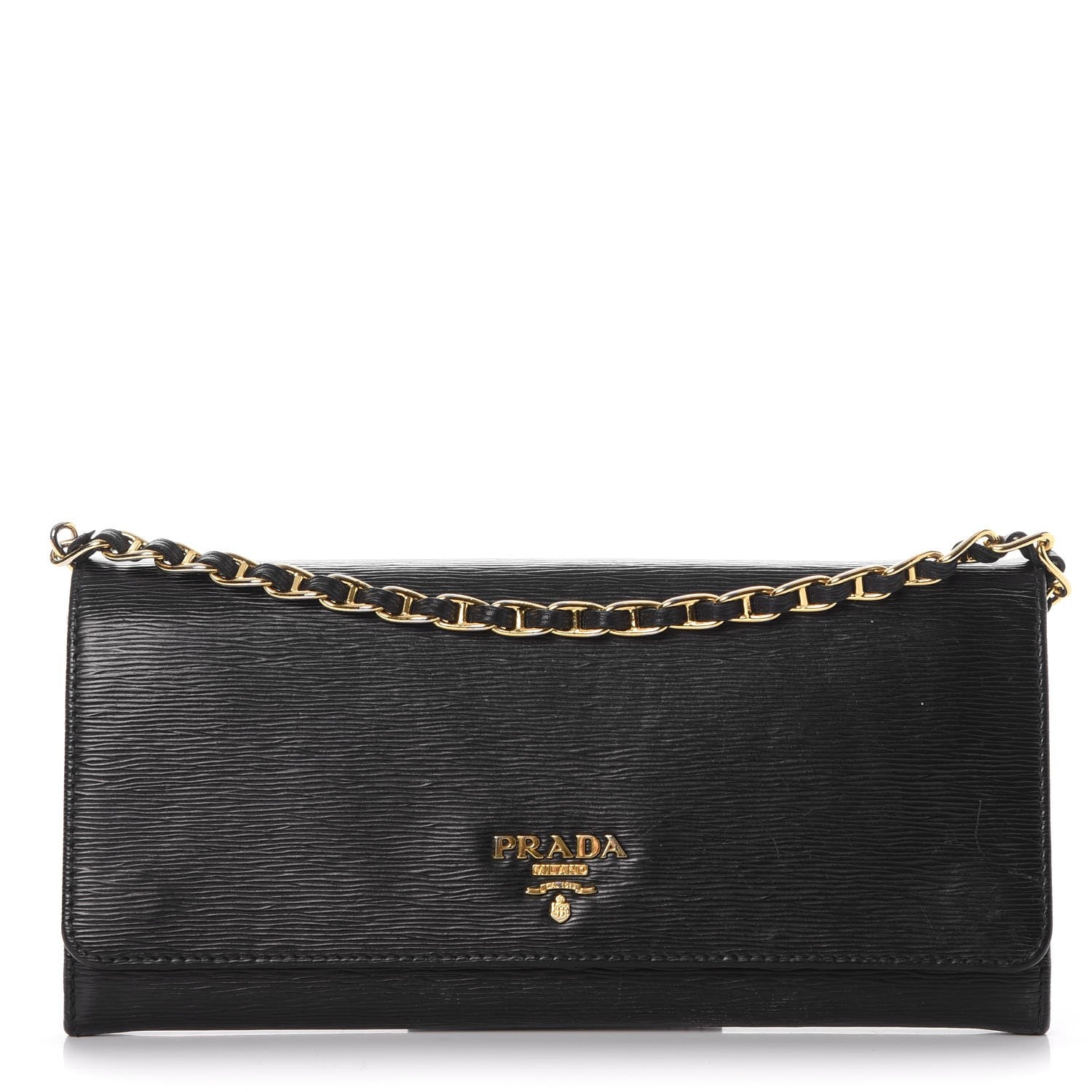 Prada Vitello Move Metal Oro Chain Wallet Black 1 of 8