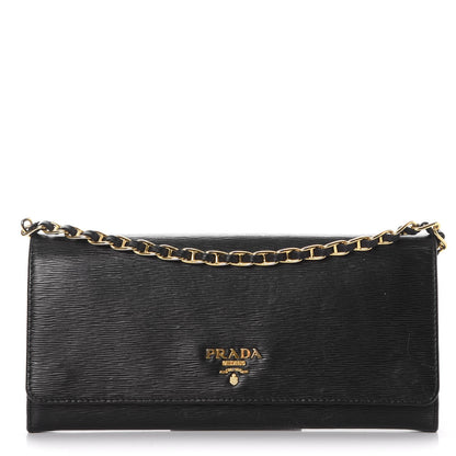 Prada Vitello Move Metal Oro Chain Wallet Black 1 of 8