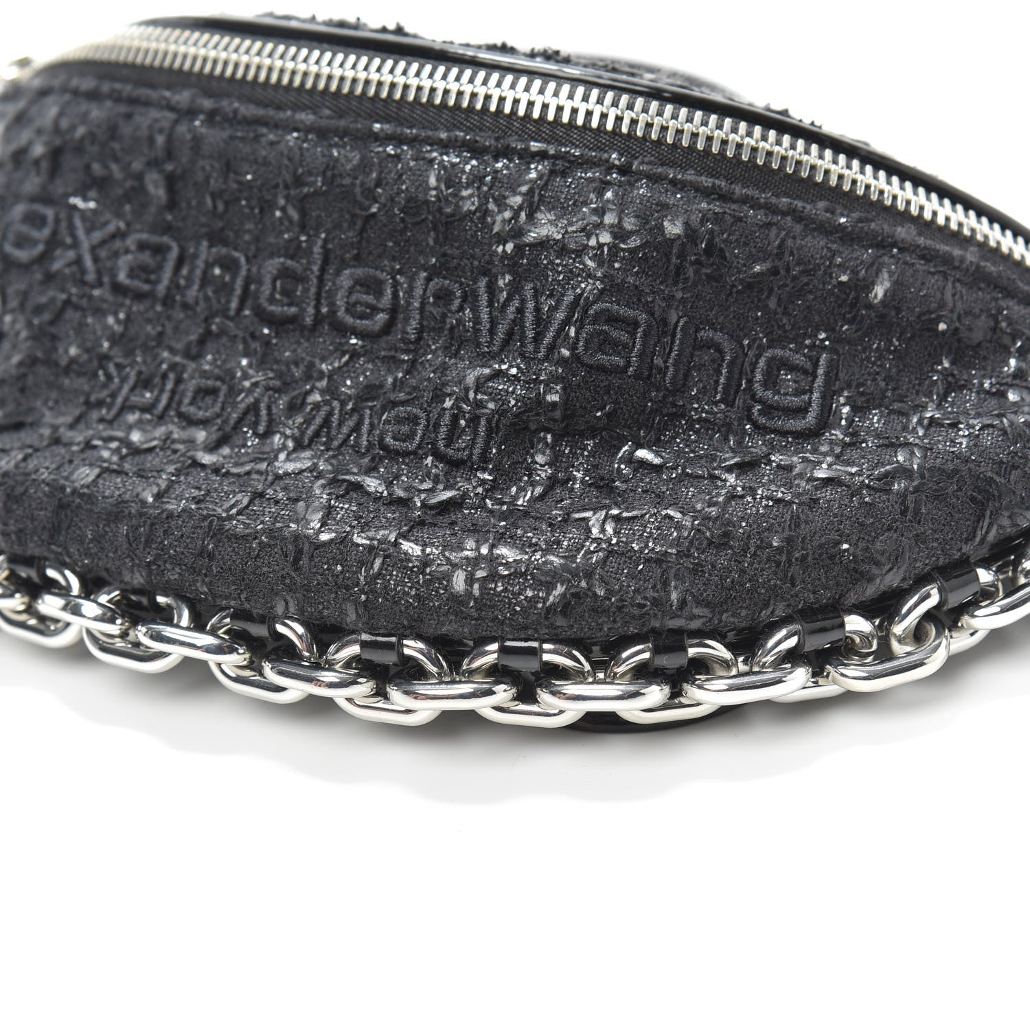 Alexander Wang Patent Tweed Chain Embellished Attica Belt Bag Black 9 of 9