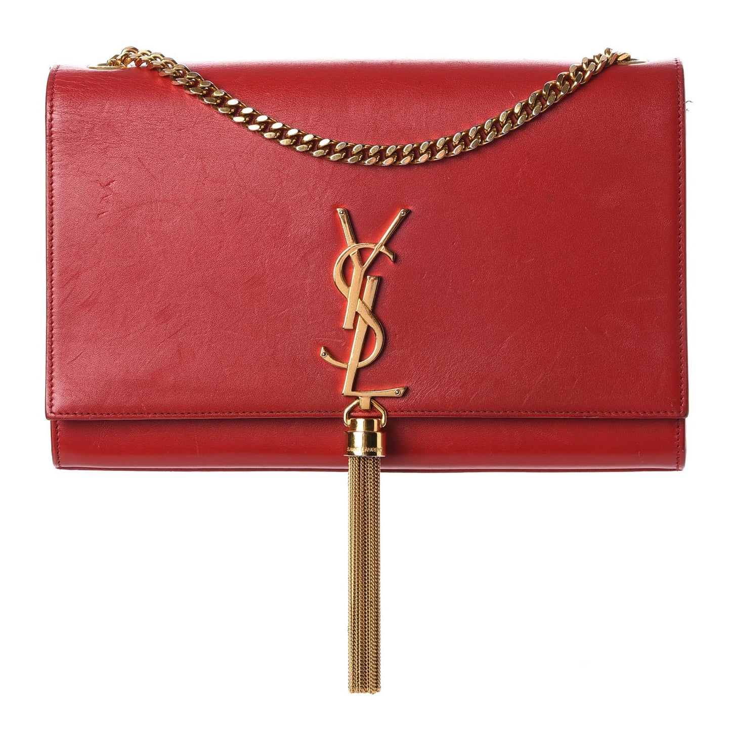 Smooth Calfskin Medium Classic Monogram Kate Tassel Satchel Lipstick Red