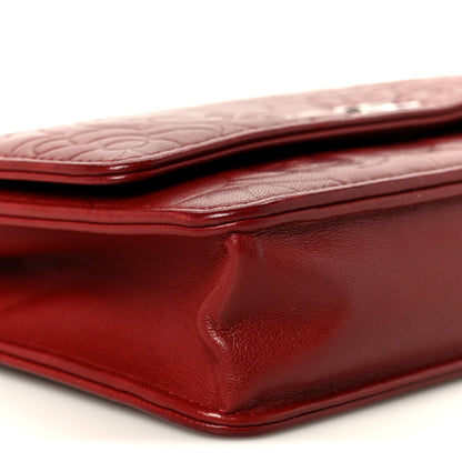 Chanel Lambskin Camellia Embossed Wallet on Chain WOC Red 10 of 11