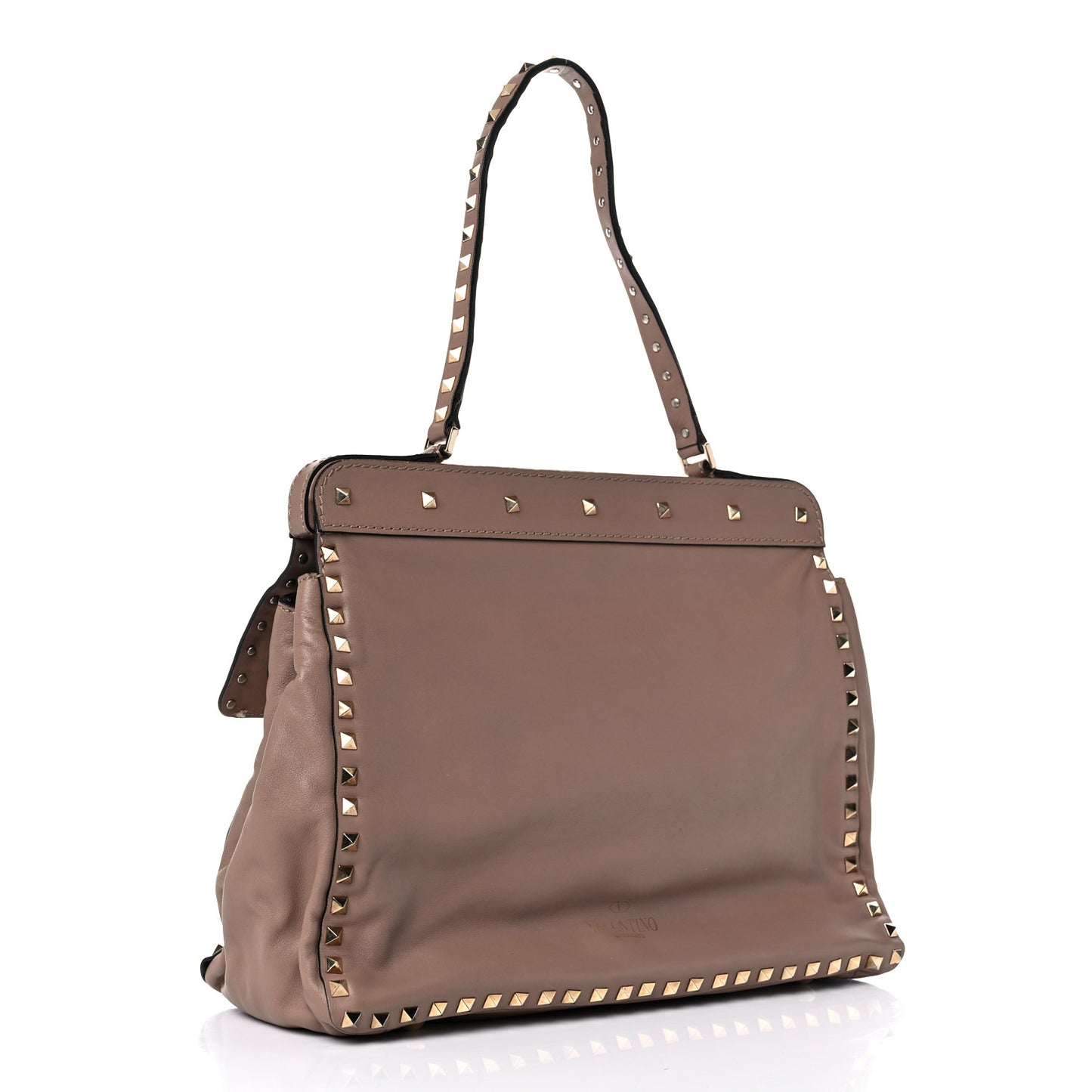 Vitello Rockstud Single Handle Flap Bag Beige