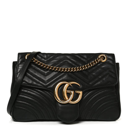 Gucci Calfskin Matelasse Medium GG Marmont Shoulder Bag Black 1 of 13