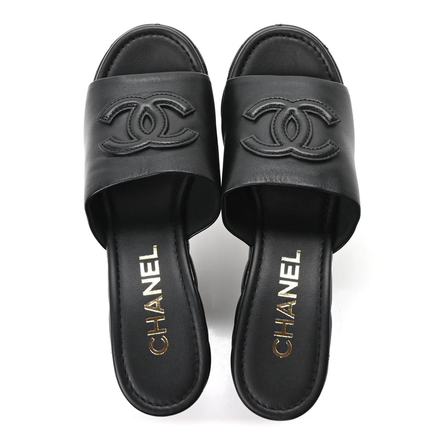 Lambskin Quilted CC Platform Mules 38.5 Black