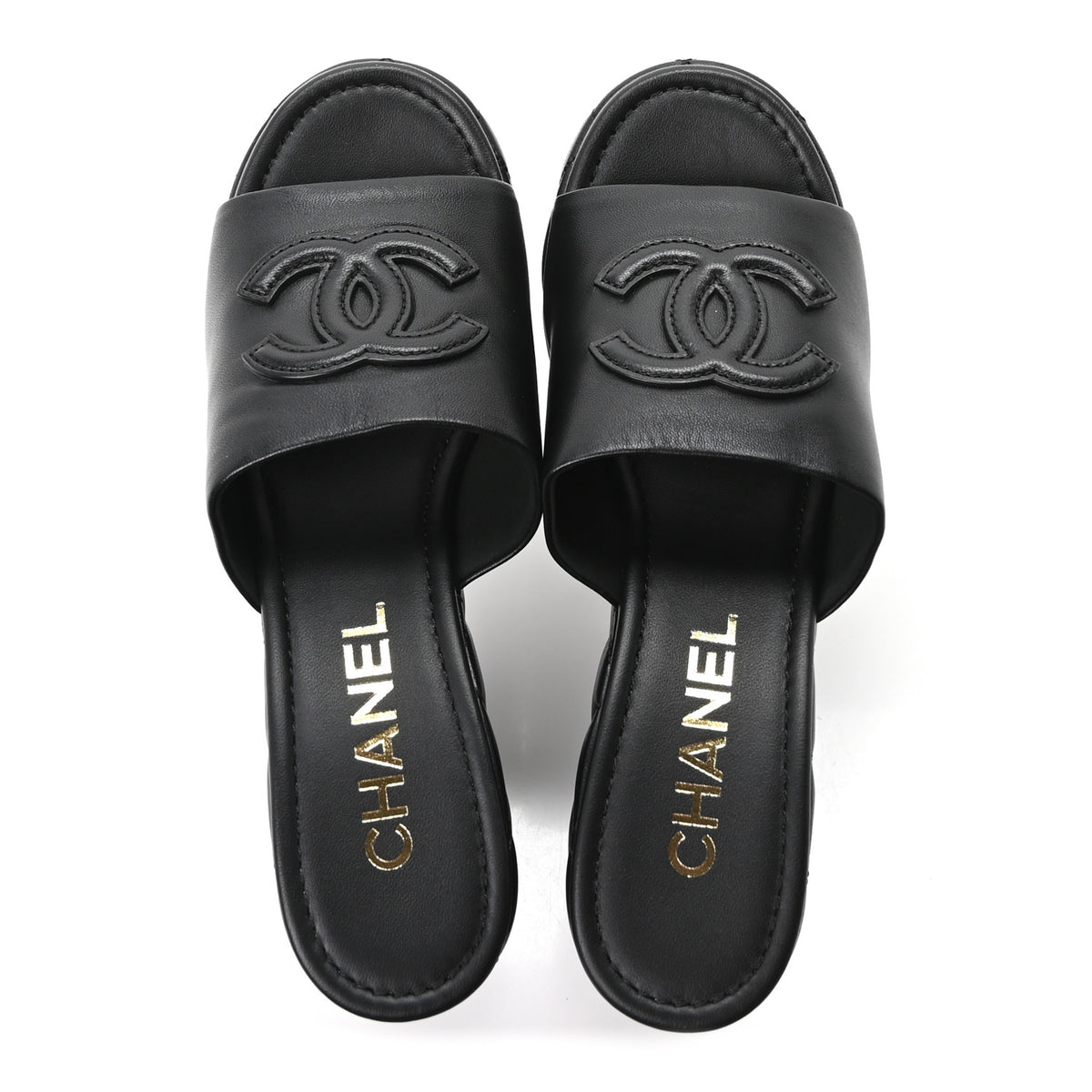 Chanel Lambskin Quilted CC Platform Mules 38.5 Black 2 of 10