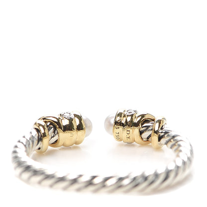 David Yurman Sterling Silver 18K Yellow Gold Diamond Pearl Petite Helena Ring 52 6 4 of 4