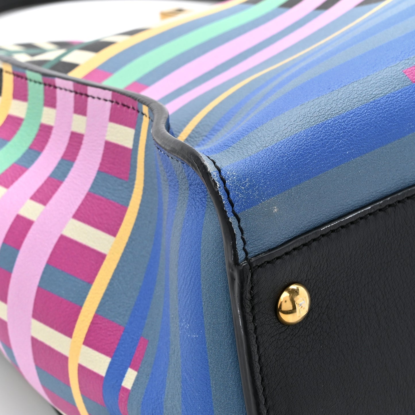 Vitello Seta Digital Print Large Peekaboo Iconic Satchel Multicolor Black