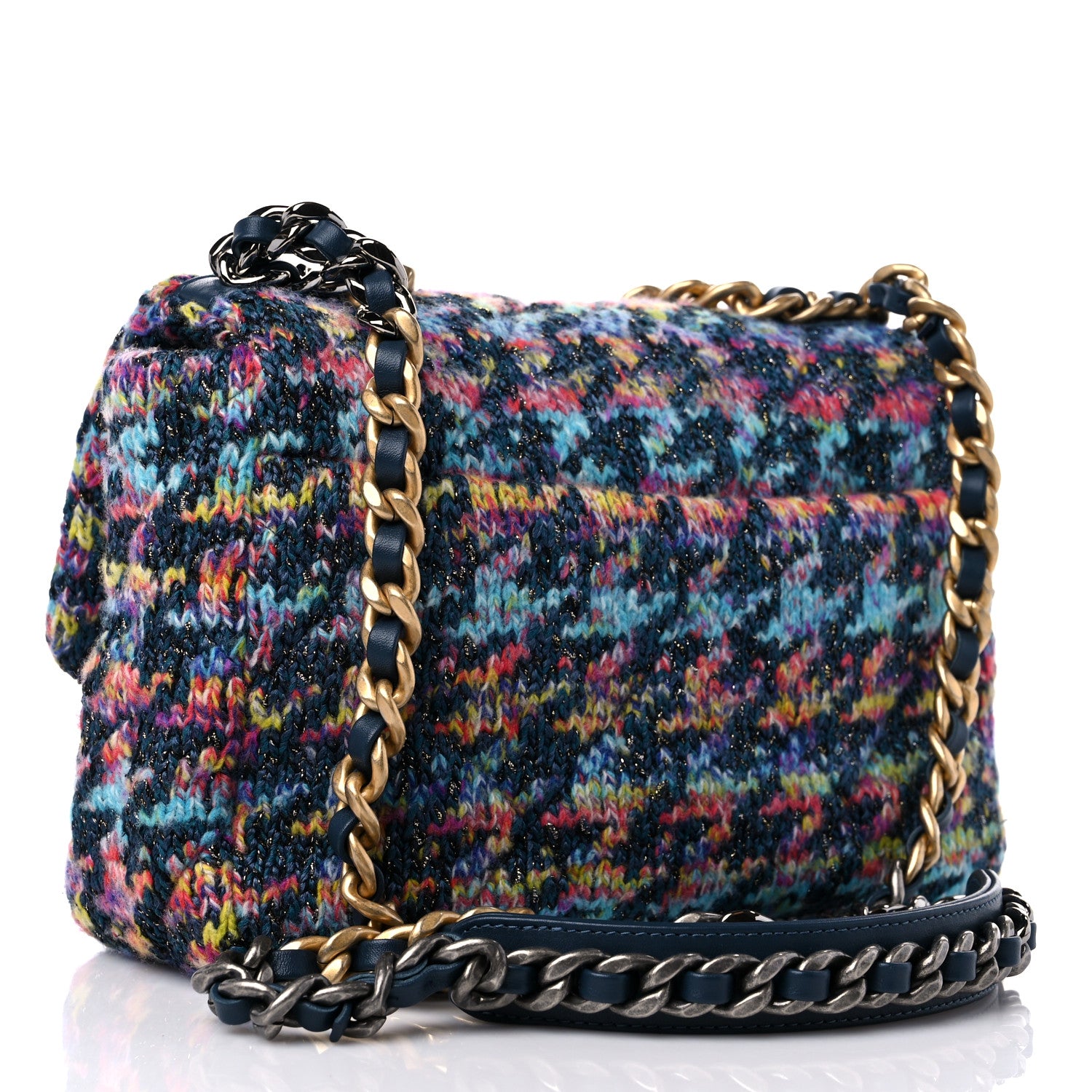 Chanel Tweed Quilted Medium Chanel 19 Flap Dark Multicolor 3 of 9