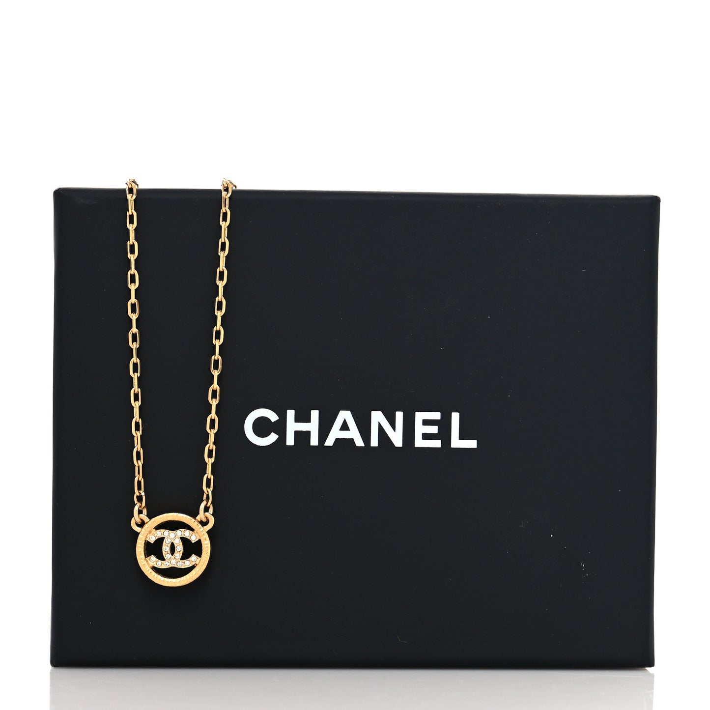 Crystal Metal CC Round Pendant Necklace Gold