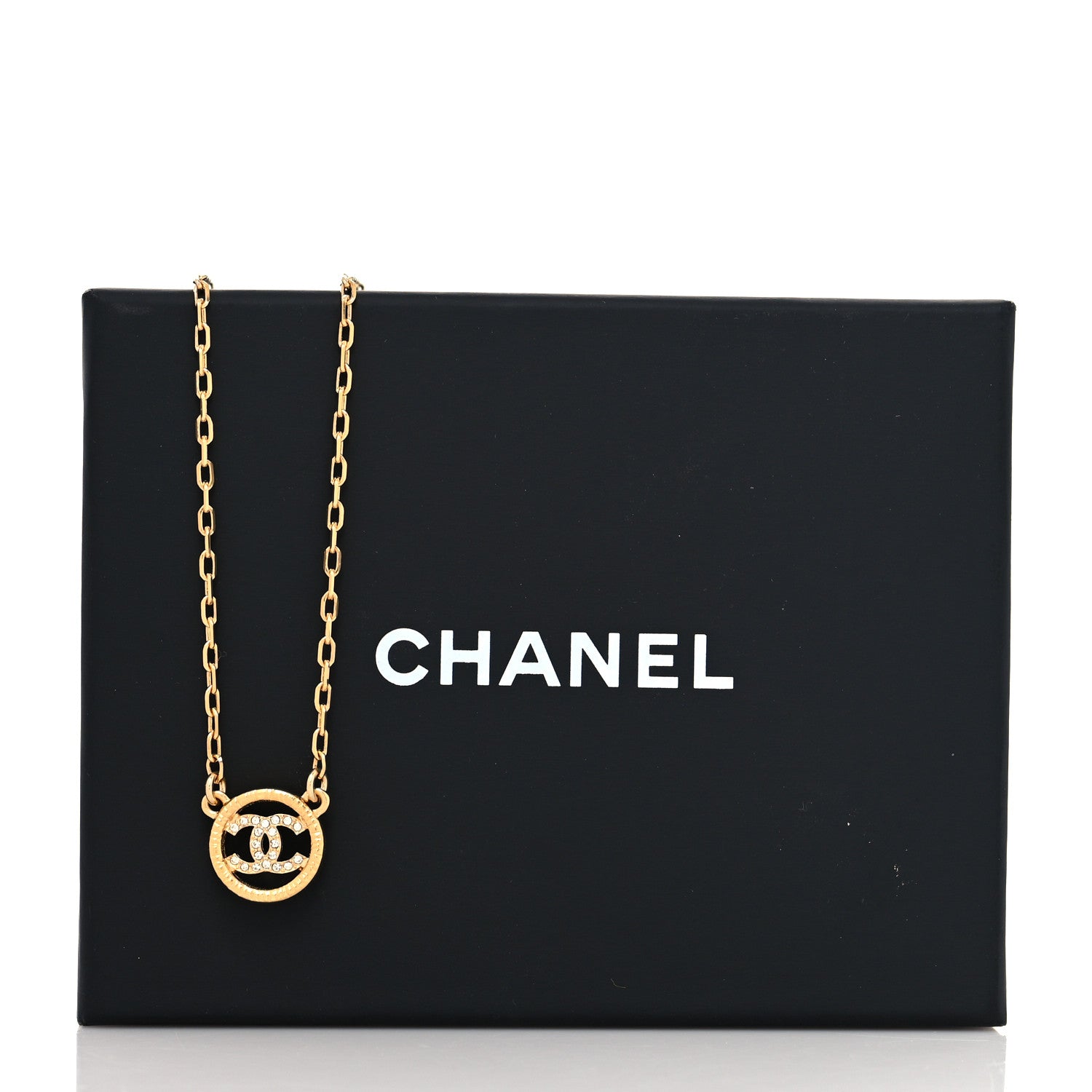 Chanel Crystal Metal CC Round Pendant Necklace Gold 6 of 6