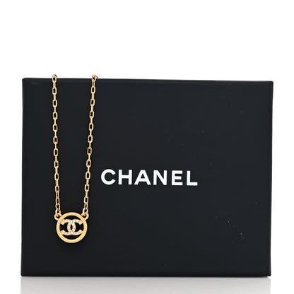 Chanel Crystal Metal CC Round Pendant Necklace Gold 6 of 6