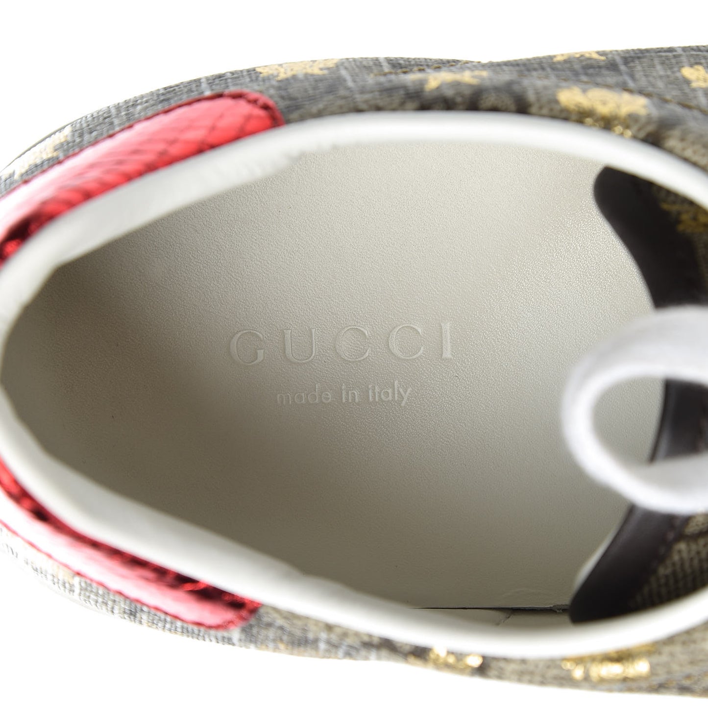 GG Supreme Monogram Bees Ayers Web Womens Ace Sneakers 38.5 Beige Oro Green Red