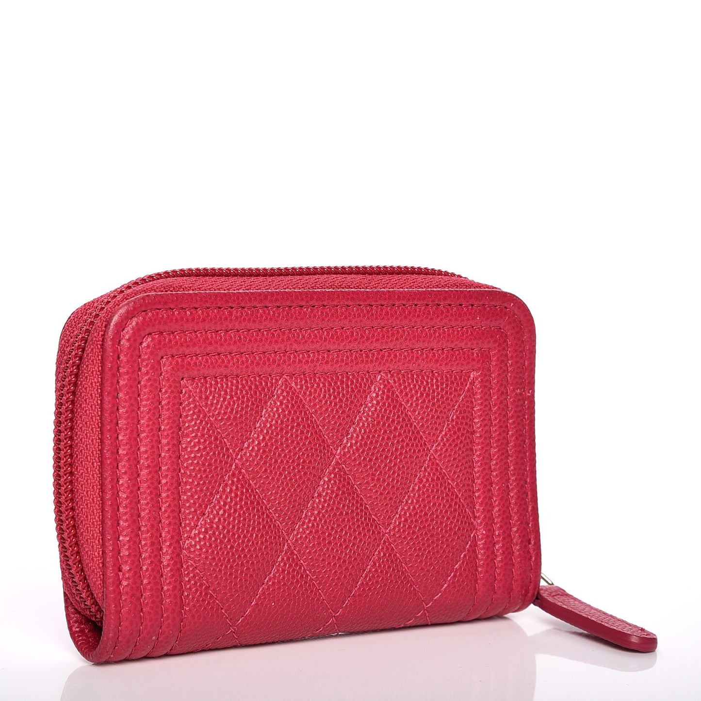 Caviar Quilted Boy Zip Around Coin Purse Wallet Fuchsia