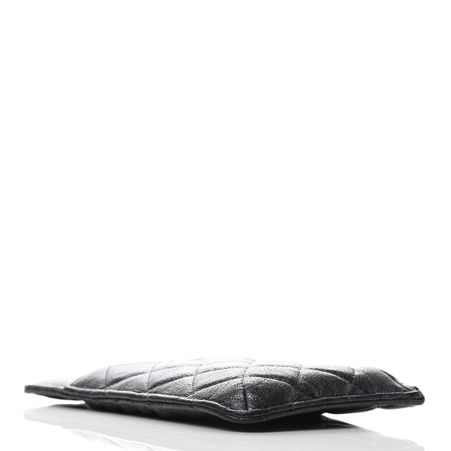 Iridescent Caviar Quilted Classic Flat Wallet Pouch Black