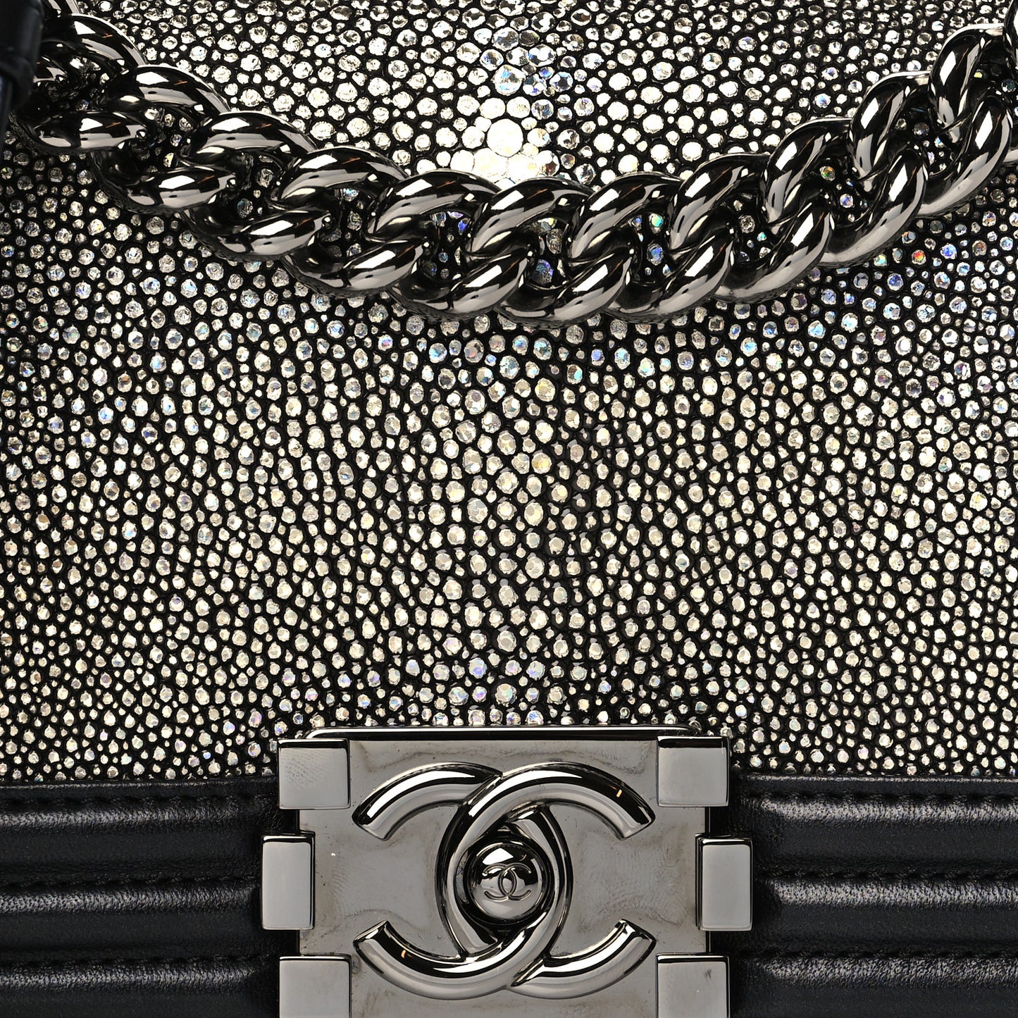 Galuchat Stingray Small Boy Flap Black Silver