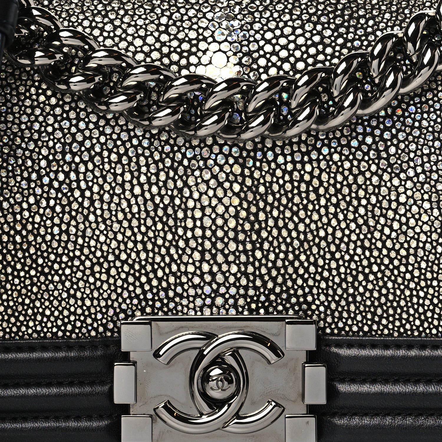 Chanel Galuchat Stingray Small Boy Flap Black Silver 7 of 9