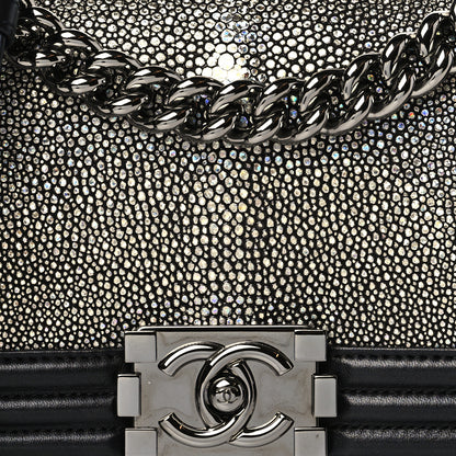 Chanel Galuchat Stingray Small Boy Flap Black Silver 7 of 9
