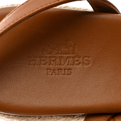 Hermes Goatskin Elise Espadrille Wedge Sandals 38 Beige Dore 6 of 9