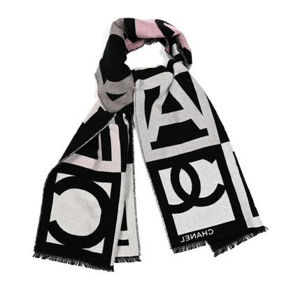 Chanel Cashmere Wool Silk CC Logo Stole Black Multicolor 1 of 3