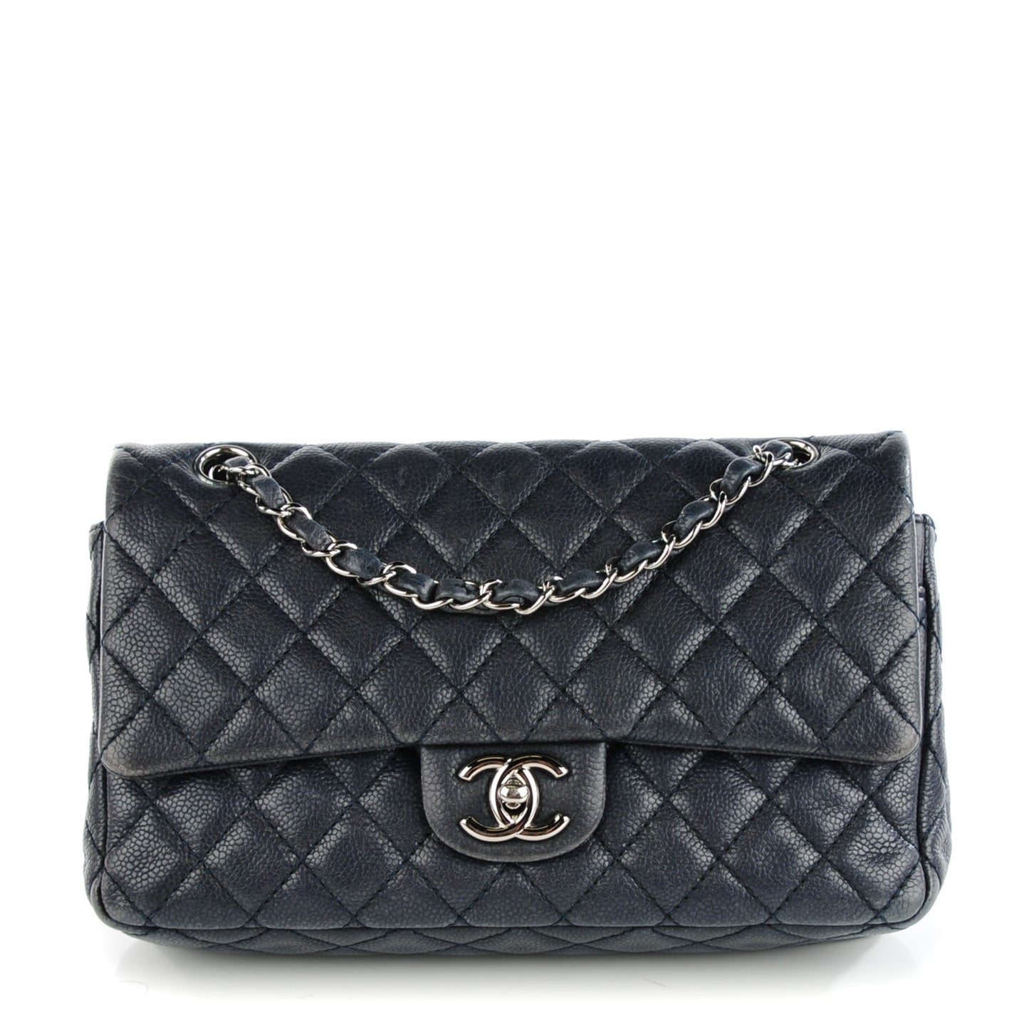 Caviar Quilted Medium Double Flap Navy