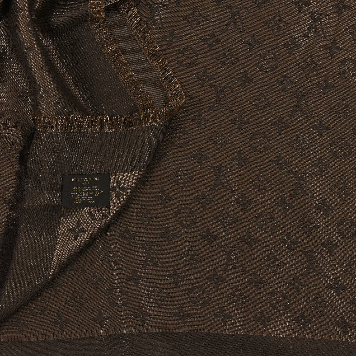 Louis Vuitton Silk Lurex Wool Monogram Shine Shawl Brown 3 of 3