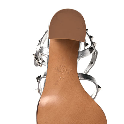 Valentino Garavani Metallic Calfskin Rockstud 90mm City Sandals 37 Silver 6 of 8