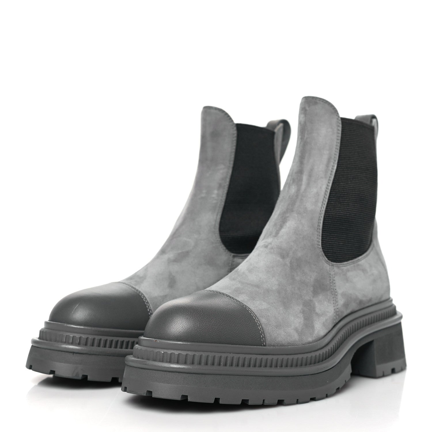 Chanel Suede Lambskin Cap Toe Ankle Boots 36.5 Grey 3 of 9