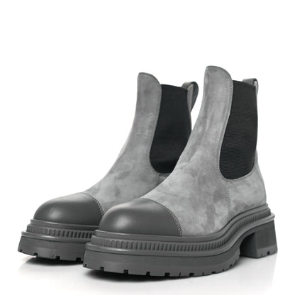 Chanel Suede Lambskin Cap Toe Ankle Boots 36.5 Grey 3 of 9