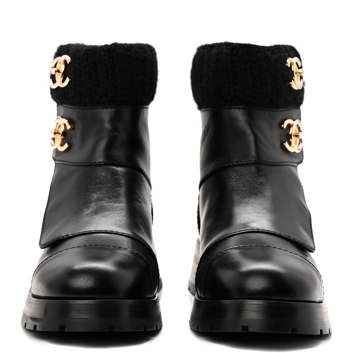 Chanel Calfskin Knit CC Short Boots 38 Black 3 of 10