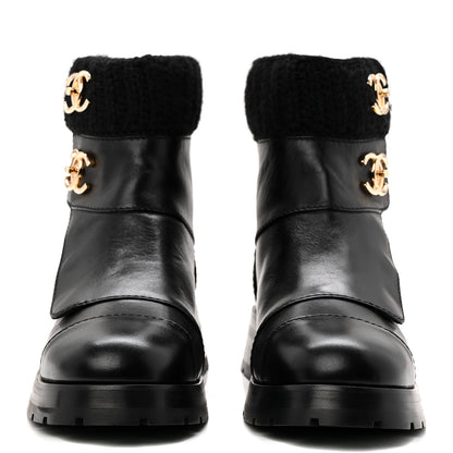 Chanel Calfskin Knit CC Short Boots 38 Black 3 of 10