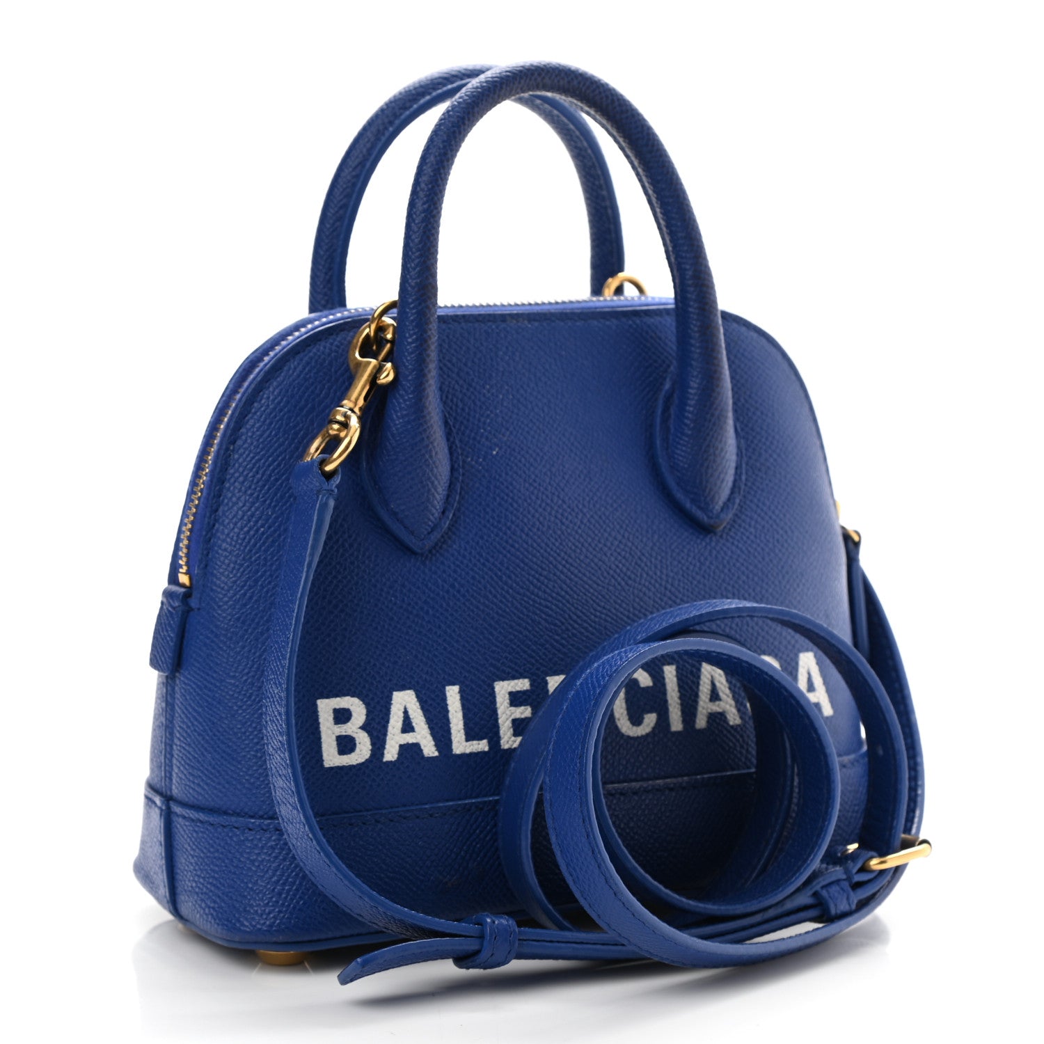 Balenciaga Signature Grained Calfskin Logo XXS Ville Top Handle Bag Bleu Roi White 3 of 8
