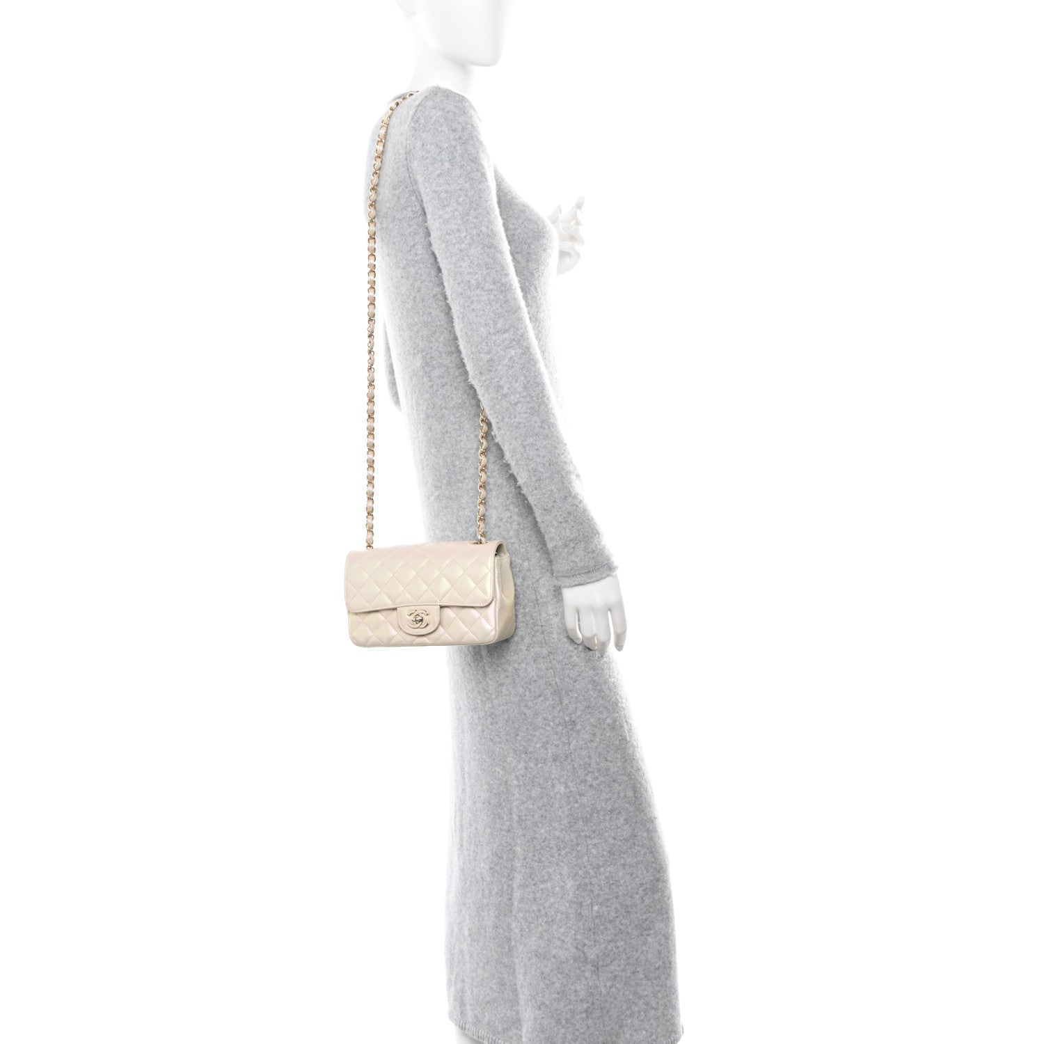 Chanel Iridescent Lambskin Quilted Mini Rectangular Flap Ivory 2 of 11