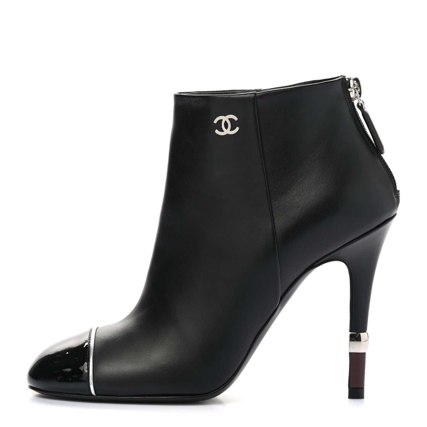 Lambskin Patent Cap Toe CC Ankle Boots 36 Black