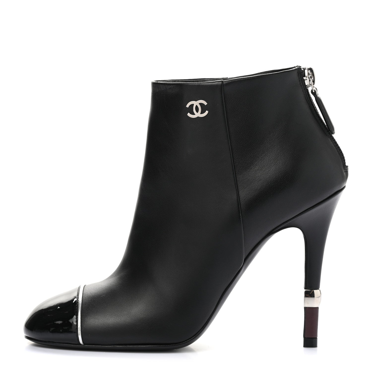 Chanel Lambskin Patent Cap Toe CC Ankle Boots 36 Black 1 of 11