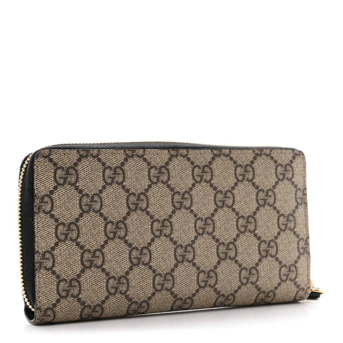 Dollar Calfskin GG Supreme Monogram GG Marmont Zip Around Wallet Black Beige Ebony