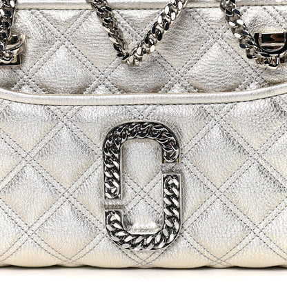 Marc Jacobs Metallic Grained Calfskin Quilted Double Stitched The Status Shoulder Bag Platinum 10 of 13