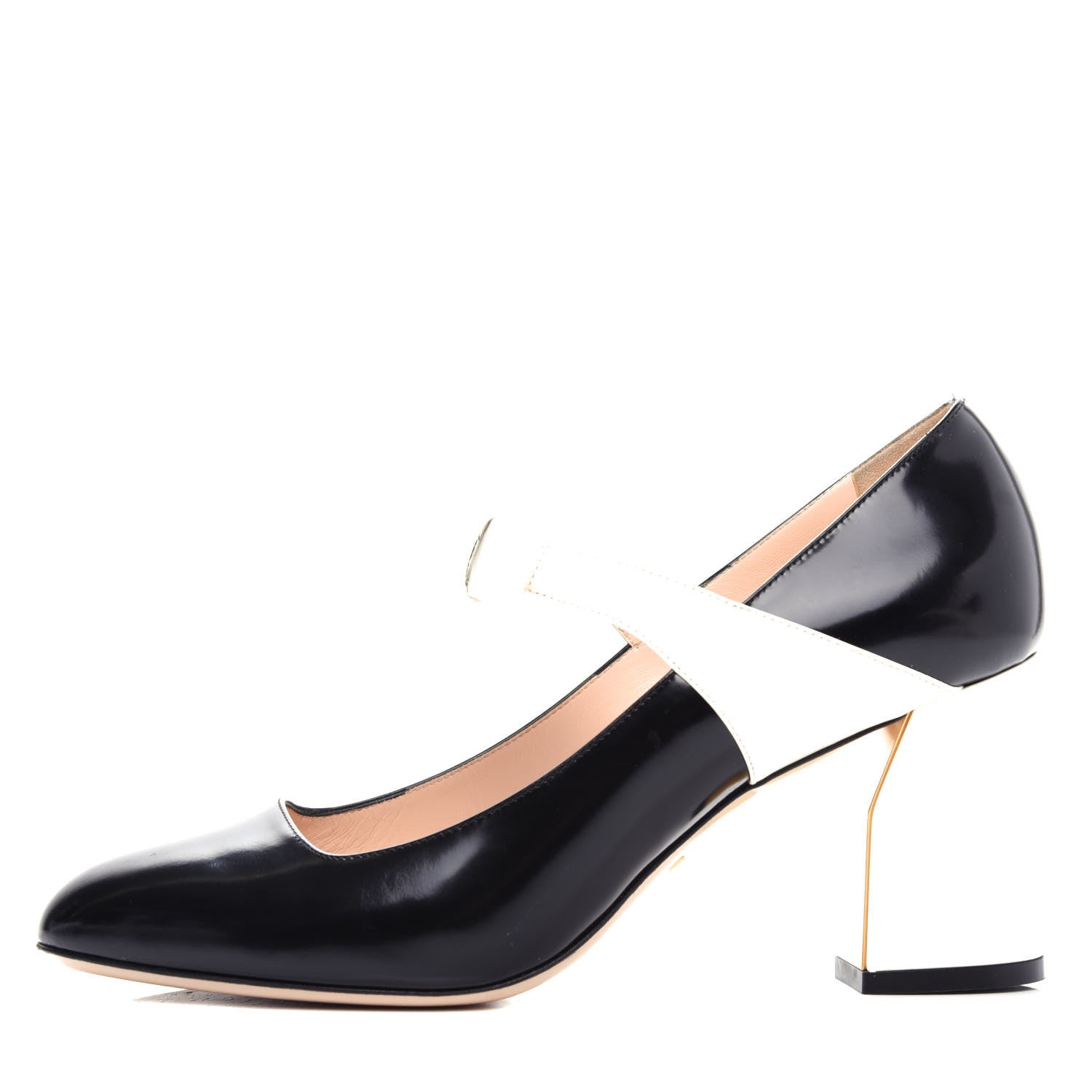 Gucci Polished Calfskin Nimue Bow Mary Jane Pumps 40 Black White 1 of 10