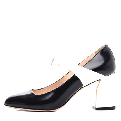 Gucci Polished Calfskin Nimue Bow Mary Jane Pumps 40 Black White 1 of 10