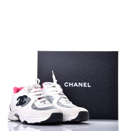 Chanel Calfskin Fabric Sneakers 40.5 White Silver Fluo Pink 9 of 9