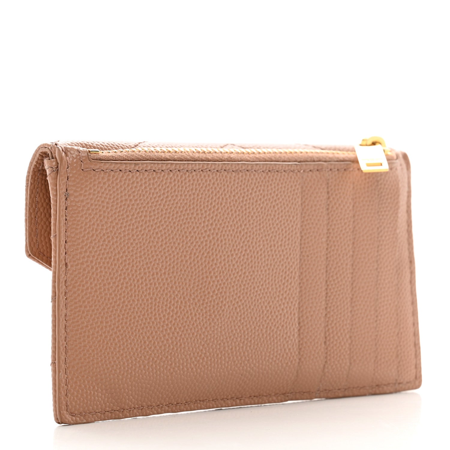 Saint Laurent Grain De Poudre Matelasse Chevron Monogram Compact Wallet Vintage Peach 3 of 7